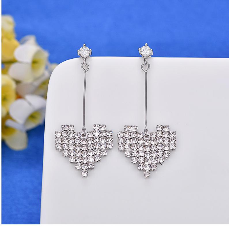 S925 sterling silver love full diamond stud earrings women s Korean temperament earrings long personality versatile серебряный