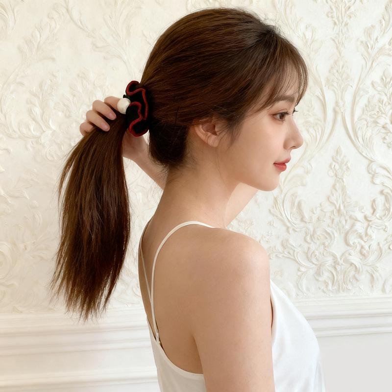 Korean Retro Pearl Hair Tie: Non-Damaging Wood Ear Style for Low Ponytails