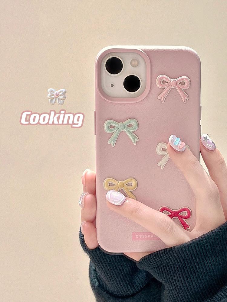 Three Dimensional Color Bow Suitable for IPhone16promax Apple 14 Mobile Phone Case 13 New Model 12 Women 15 Anti Fall