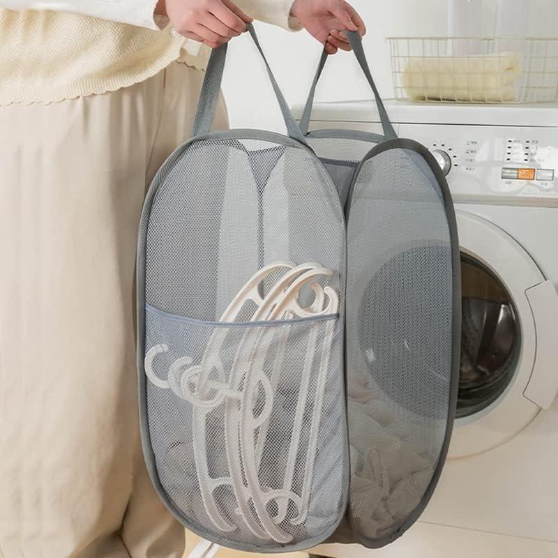 Portable Mesh Pop Up Laundry Hamper Laundry Basket Wide Opening Breathable Collapsible Space-Saving Dorm Travel Bathroom Items
