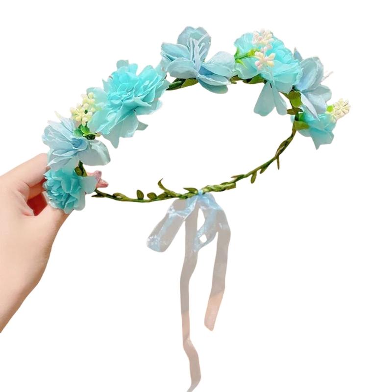 Girls Floral Hair Band Soft Fabric Flowers Headpiece Floral Hair Wreath For Kids Birthday Party Wedding Photo Prop