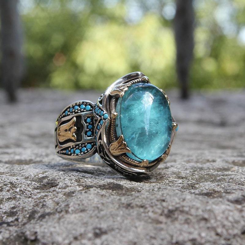 2023 New Zinc Alloy Ring For Men Fashion Trend Blue Zircon Finger Ring Male Party Jewelry
