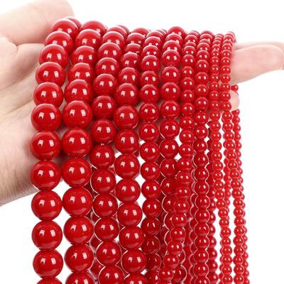 Red Porcelain Glazed Round Beads for DIY Jewelry and Accessories