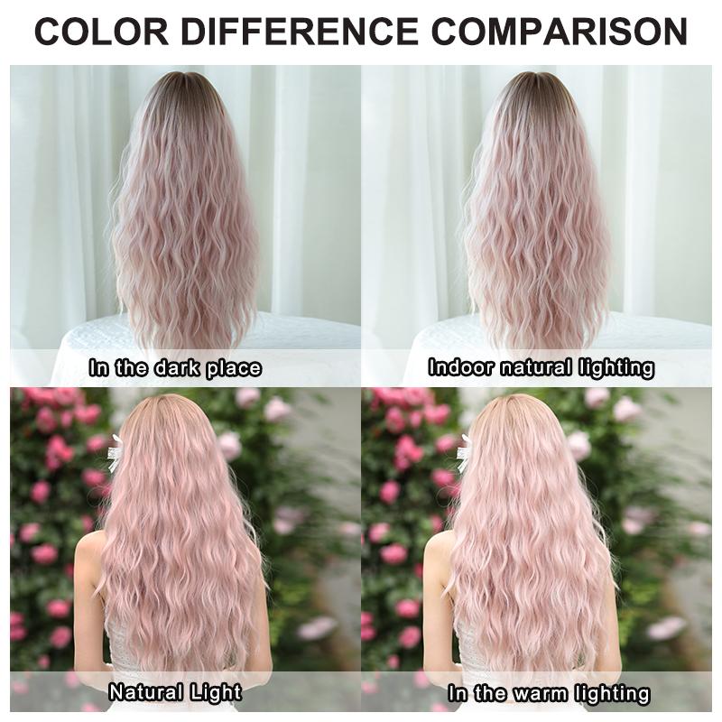 7jhh Wigs Loose Body Wavy Pink Brown Wigs With Dark Roots High Density Synthetic Wavy Ombre Hair Wig For Women Party Lolita Wigs