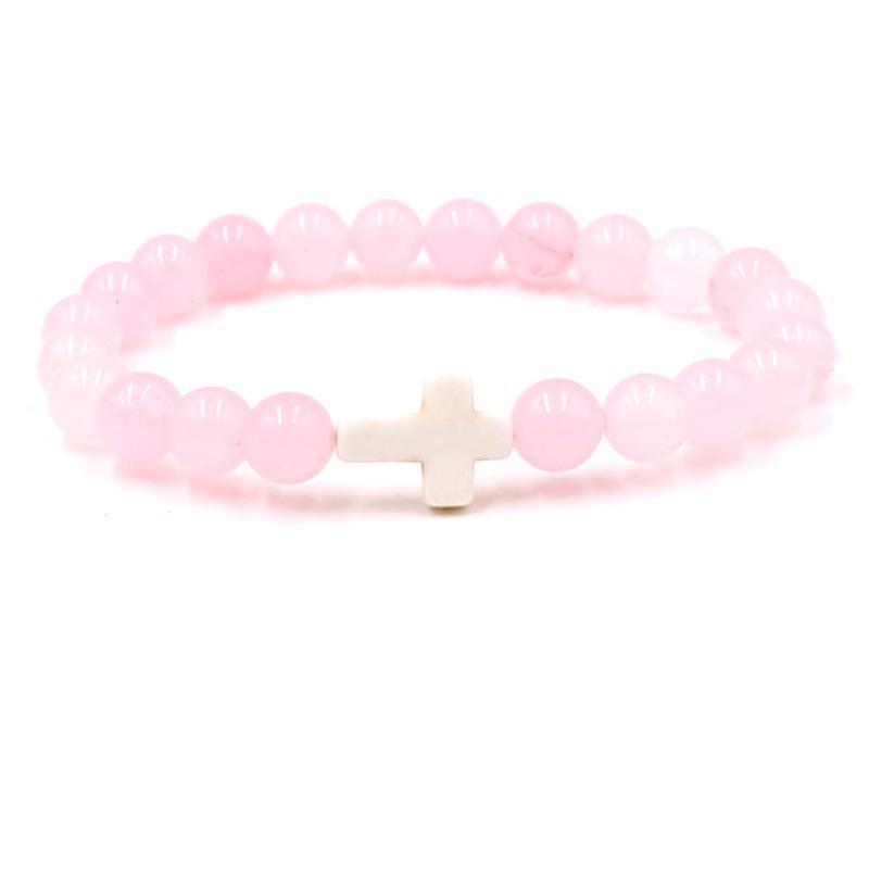 Trendy Beaded Bracelet With Natural Agate Stones - Stylish Cross Pendant Bracelet - Elegant Jewelry For Daily Wear
