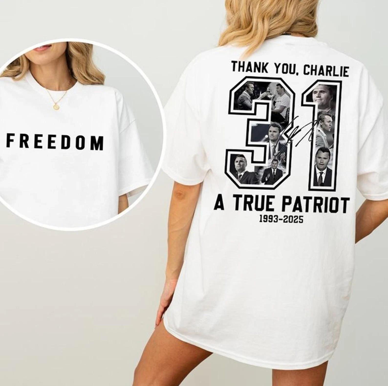 Freedom Charlie Kirk Two Side T-Shirt Thank You Charlie Tee Size S-4XL M