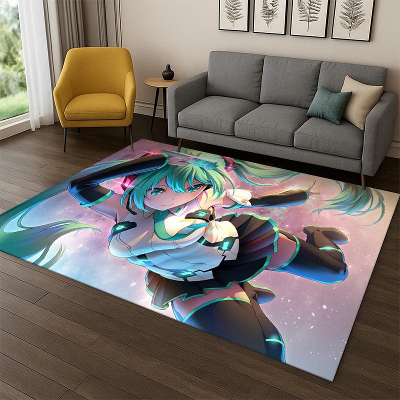 Cartoon M-MIKU Music Girl Carpet Rug for Bedroom Living Room Sofa Playroom Doormat Home Decor,Kid Game Area Rug Non-slip gift