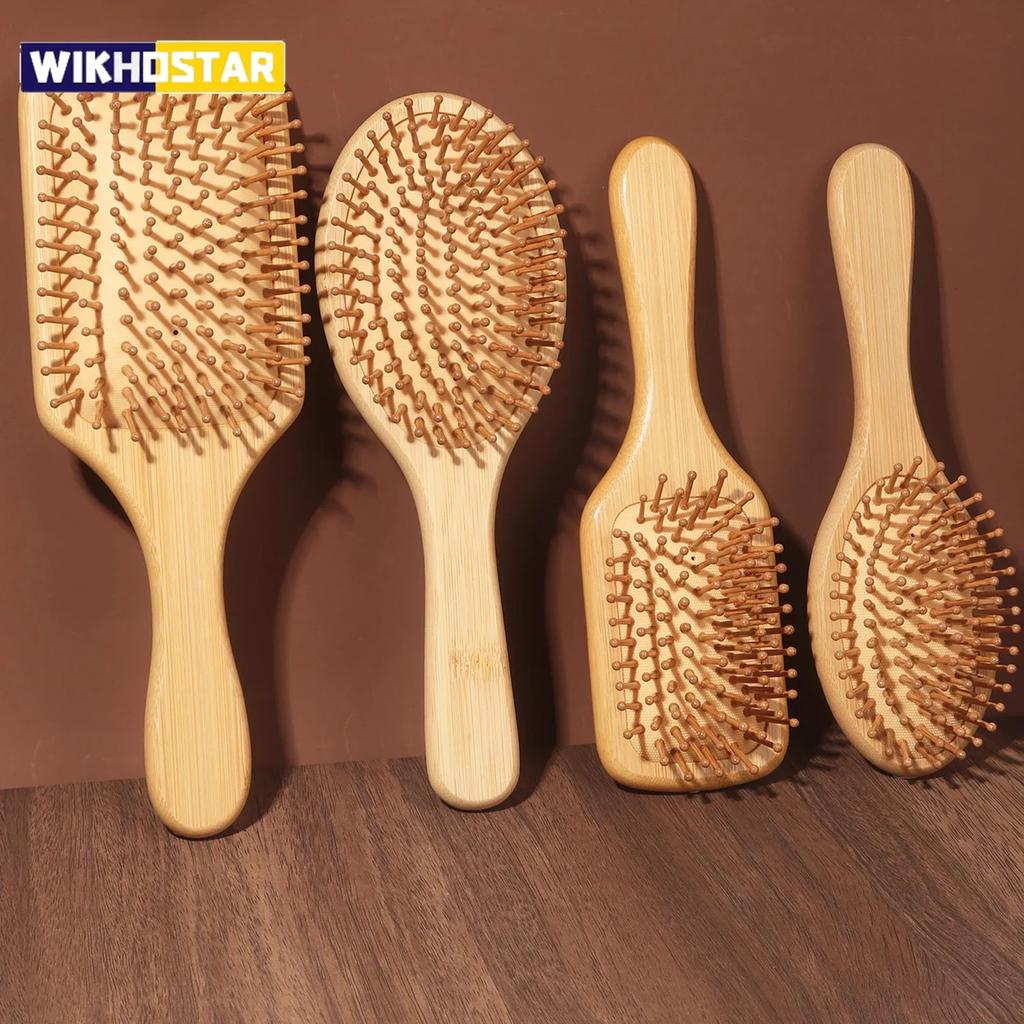 Natural Bamboo Paddle Comb Air Cushion Comb Scalp Massage Anti-static Tangle Free comb,Special for Real Hair Wigs