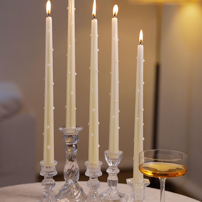 2 Stück/Set Rauchfreie Aromatherapie-Kerzen Hochzeits-Langstielkerzen Europäischer Stil Sojawachs Party Perlenkerzen Zuhause 20/30cm