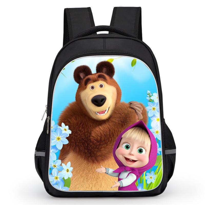 Masha And Bear School Bag Elementary School Cartoon High Definition Printing Large Capacity Zipper Oxford Lightweight Ridge Backpack