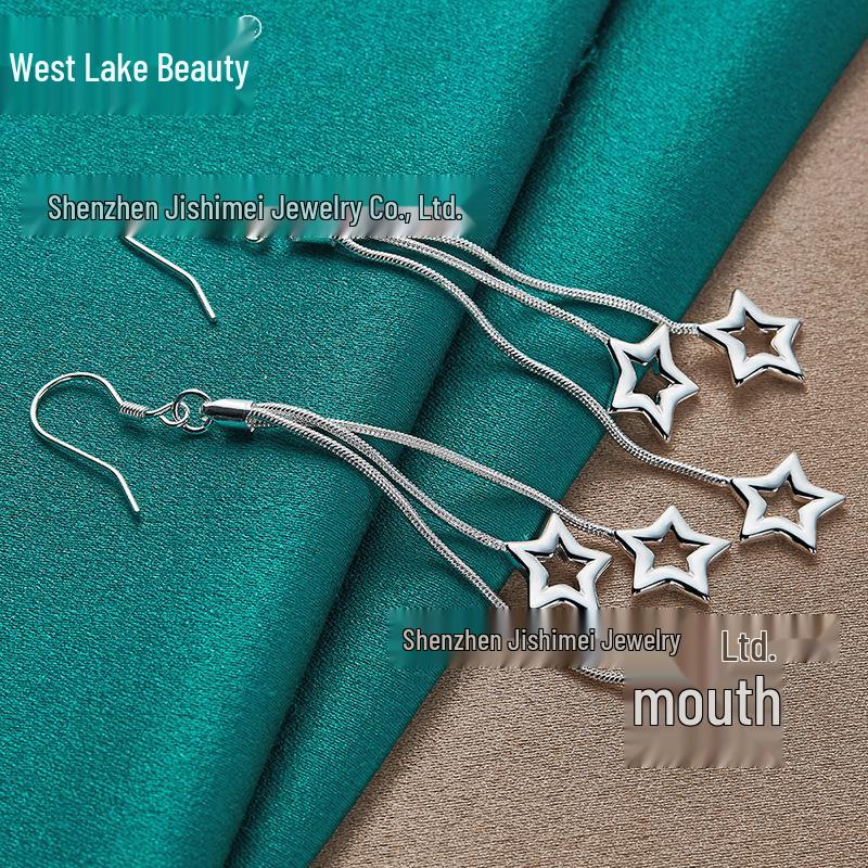 Star Filigree Silver Long Earrings for Women by West Lake Beauty
