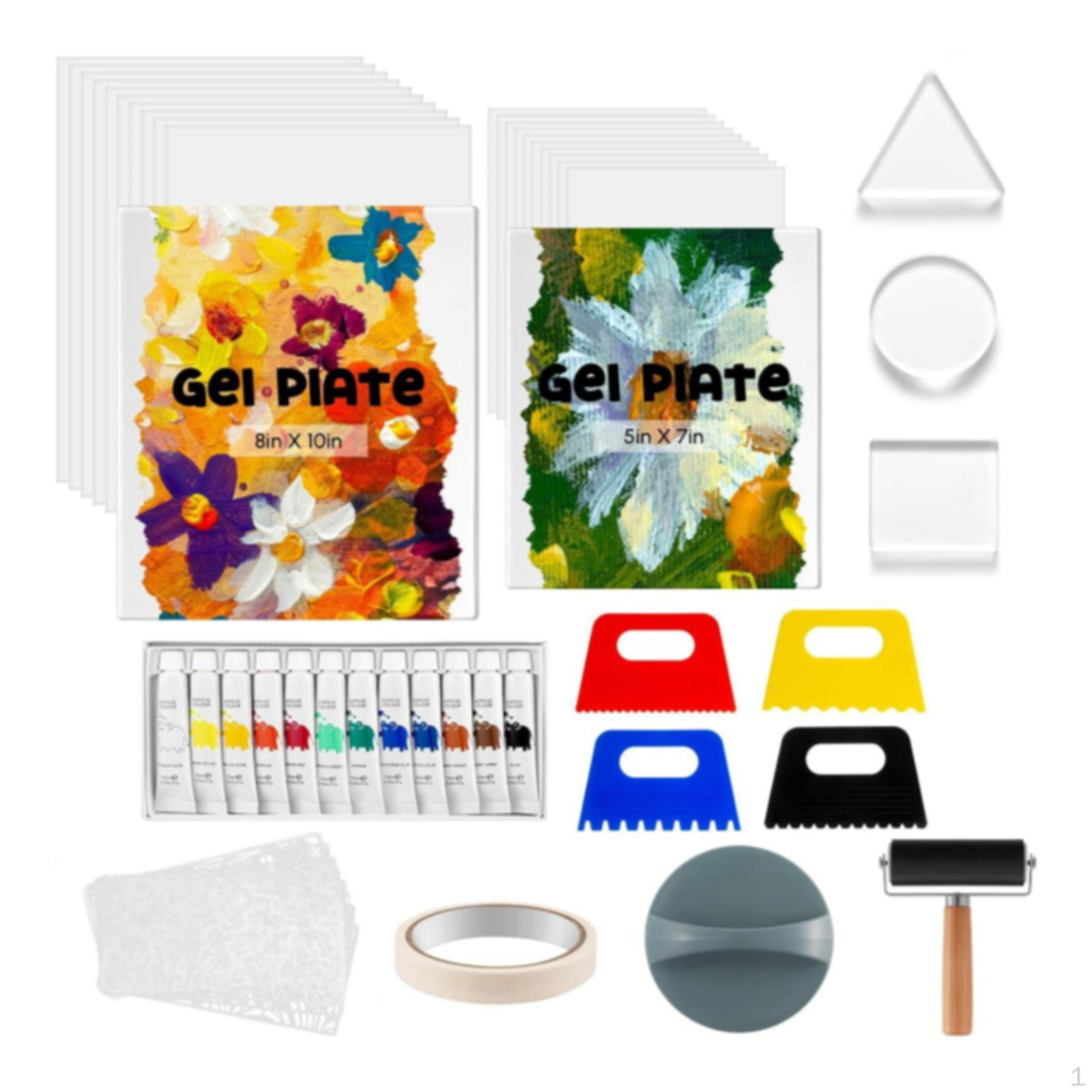 

Gel Printing Plate Kit Paint and Essential Tools Mixed Media Art Crafts Monoprinting Supplies