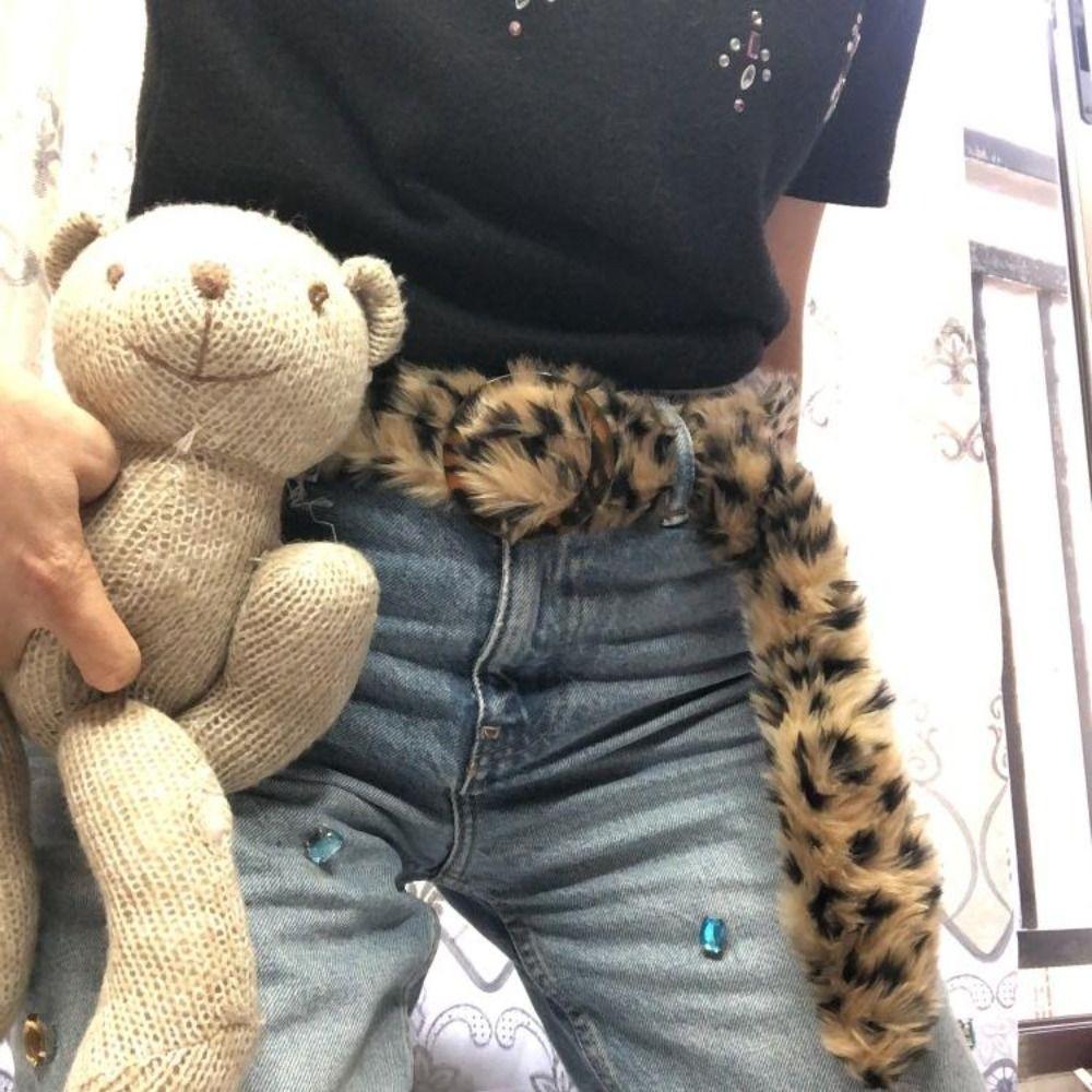 Jeans Decor Leopard Print Plush Belt Furry Jazz Dance Costumes Accessory  Spicy Girl