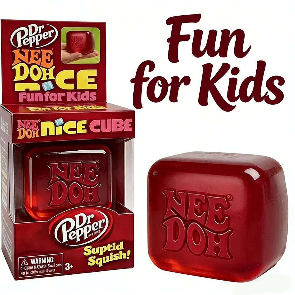 Kids Childrens Dr Pepper x NeeDoh Nice Cube Squishy Stress Relief Toy, Soft Squeeze Fidget Cube for Adults, Anxiety Relief Sensory Toy