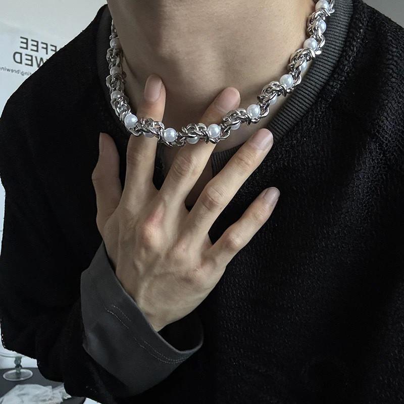 Titanium Steel Necklace With Pearl Mother Of Pearl Geometric Design For Men And Women