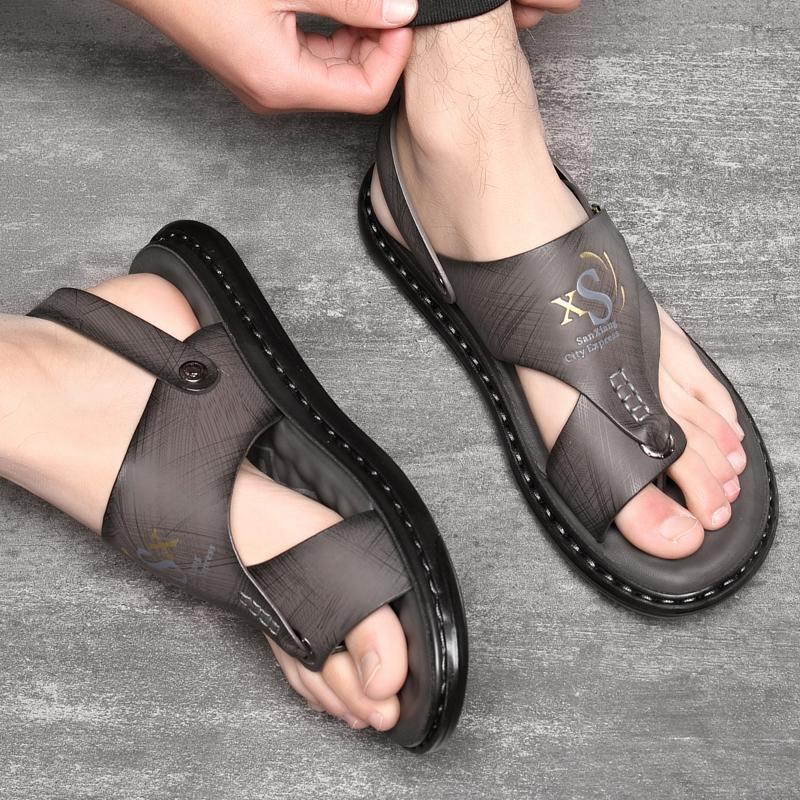 Men Black Open Toe Sandals Slippers Simple Flats Flip Flops Summer Brown Outdoor Beach Shoes Plus Size 46 47 48
