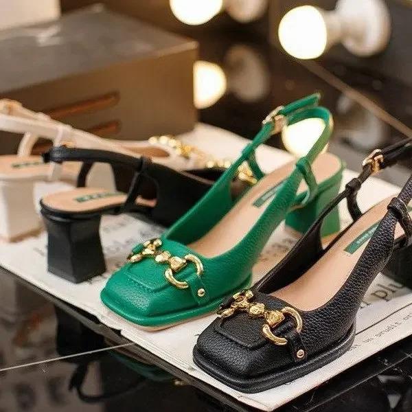 Fashion Large Size 42 Size Retro Square Toe High Heel Sandals for Women 2025 New Horse Bit French Mary Jane Thick Heel Shoes