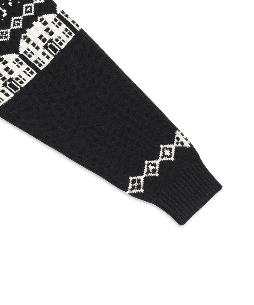 GLACK Gnt071 Kevin Nordic Pattern Knit Zip-Up (Black)