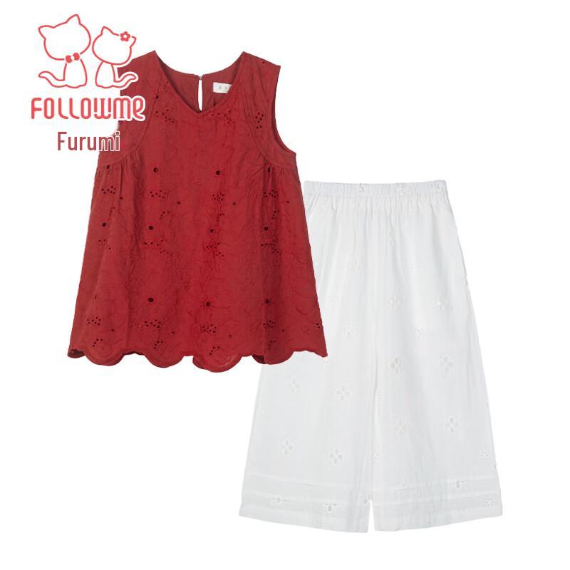 Fuloumi Girls' Embroidered Floral Two-piece Summer Set