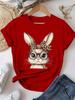 Women's Casual Short Sleeve T-Shirt Cute Rabbit Graphic with Leopard Print Glasses Fit Round Neck Top for Spring Summer Vacation