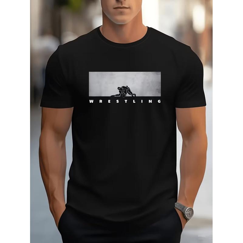 Men'S Wrestling T-Shirt - Crew Neck, Short Sleeve, Featuring a Striking "Wrestling" Logo And Wrestler Silhouette Design; a Comfortable And Casual