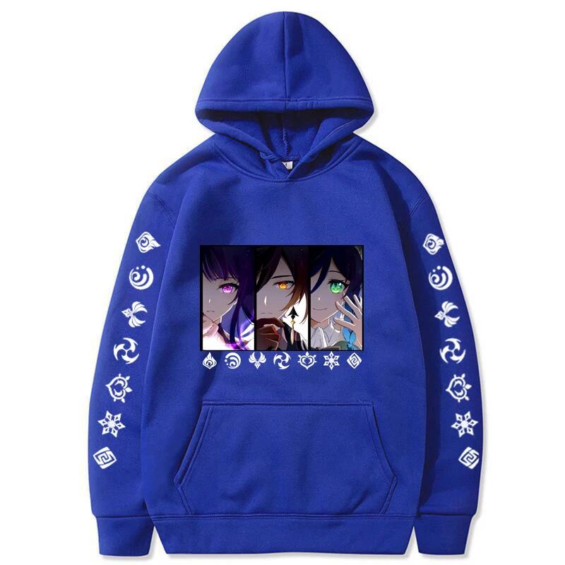 Venti Zhongli Raiden Shogun oversized mikina s kapucí Genshin Impact Ležérní grafika Estetické Pánské svetry Sportovní oblečení Hip-hop mikina Fleecové mikiny