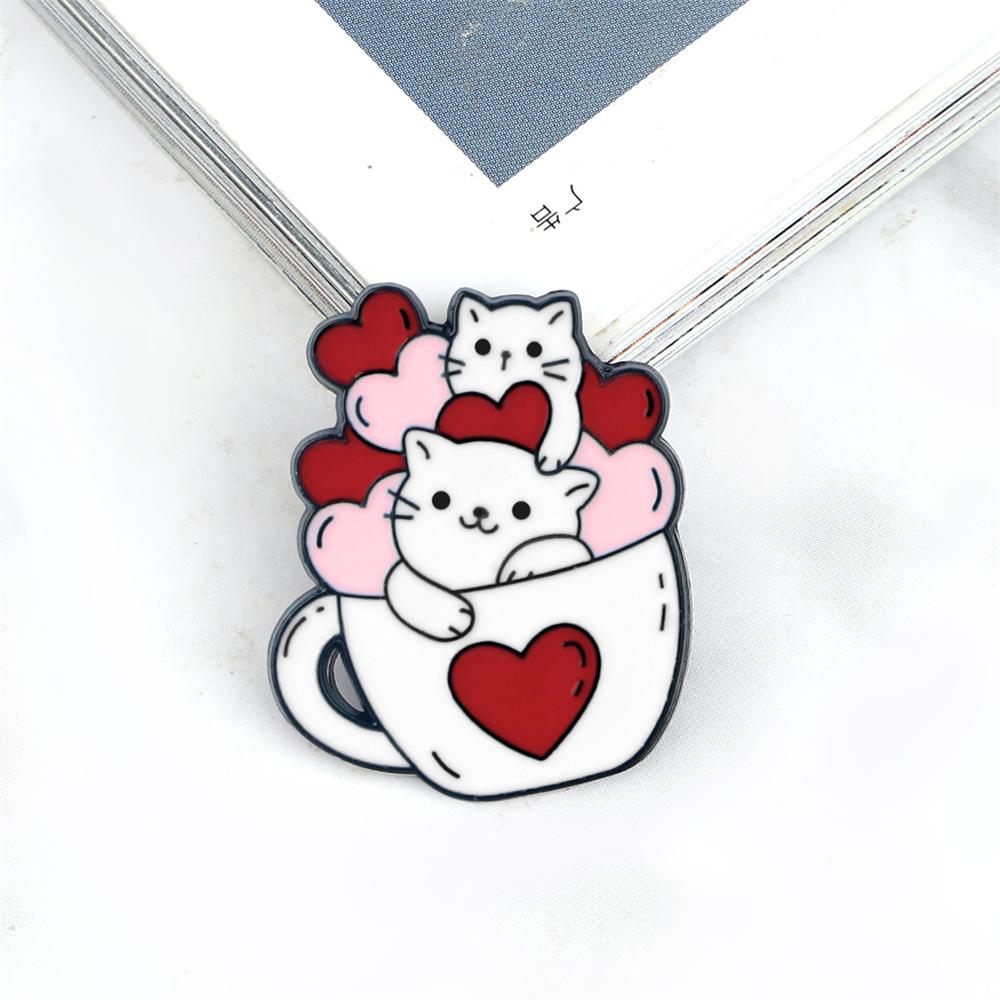 

Cute Romantic Cats Love Collection Enamel Pins Cartoon White Kitten Heart Brooch Backpack Denim Lapel Badge Gifts for Girlfriend WHITE