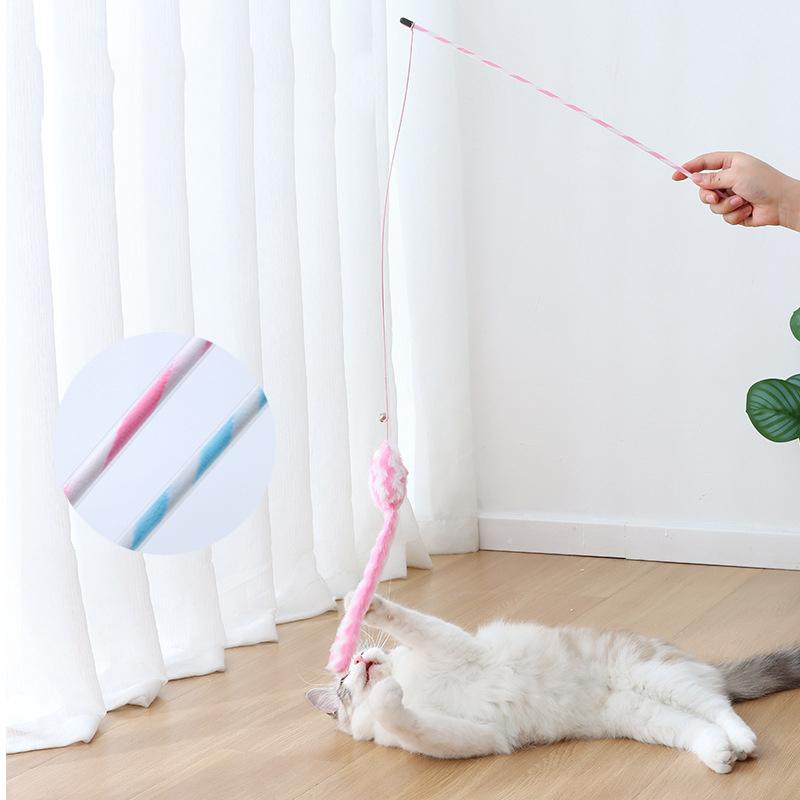 Funny Cat Stick Bouncy Rod Bell Bait Toy Plush Longtail Mouse Stripe Pet Supplies