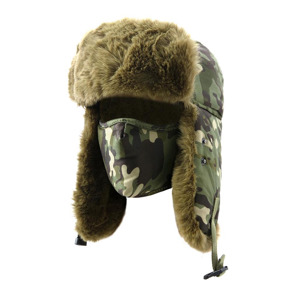Men's Winter Camouflage Plush Lei Feng Hat with Ear Protection - Windproof Pilot Motorcycle Cap