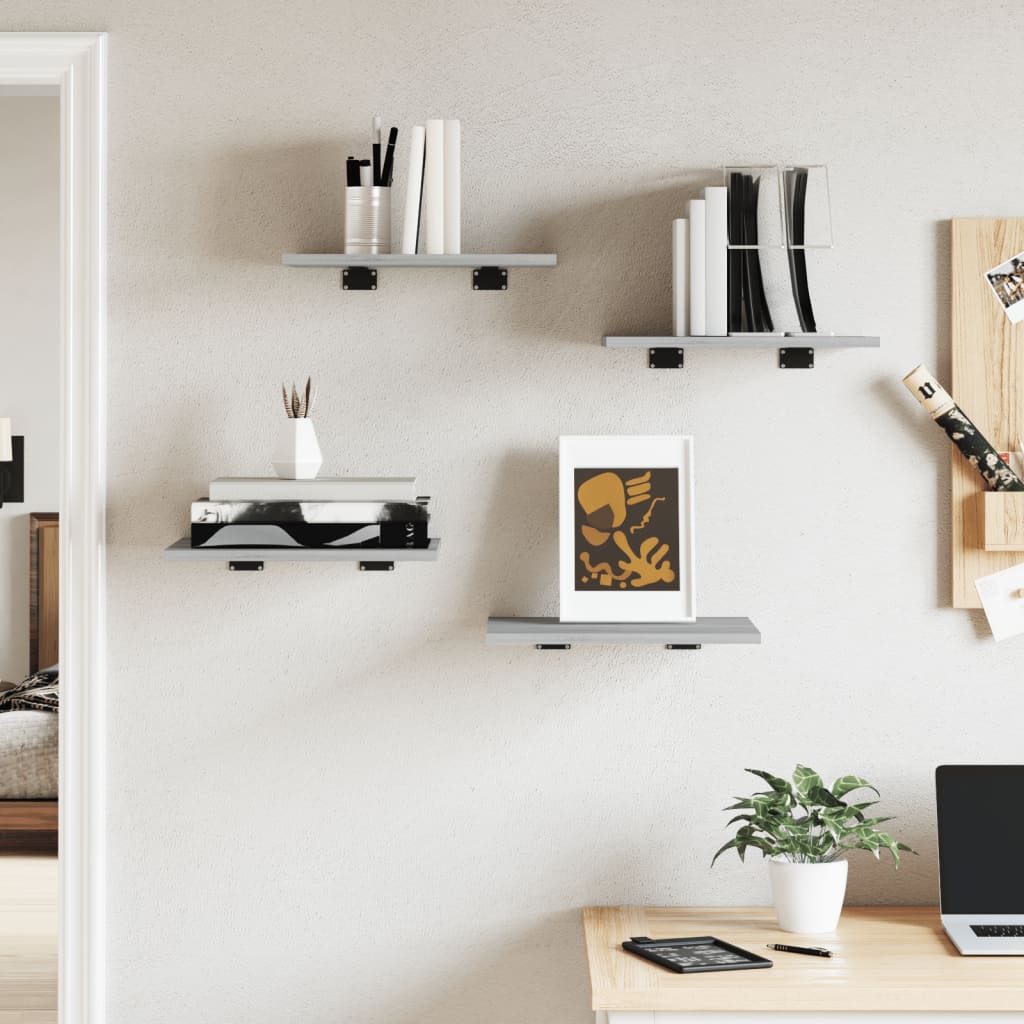 Wall Shelves 4 Pcs Grey Sonoma 40 X 30 X 1.5 Cm Particleboard