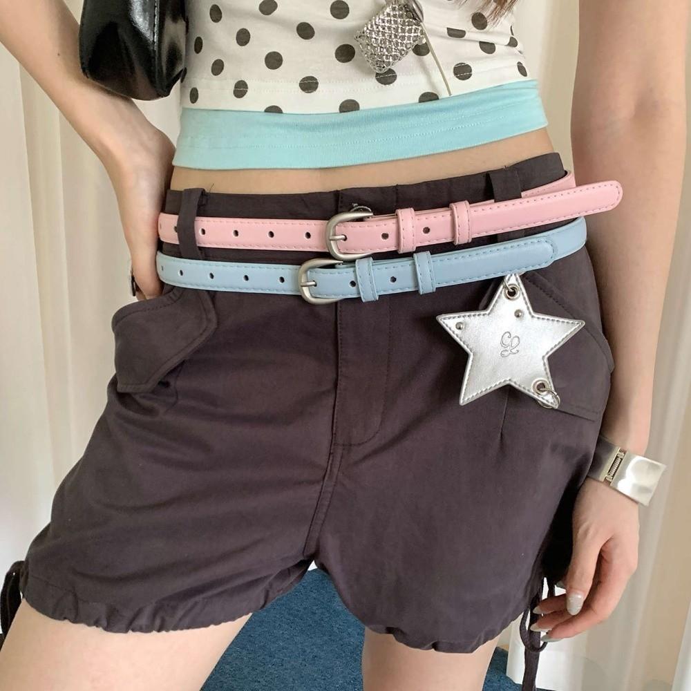 Pink Leather Belt Slim Design Skinny Belt Trendy Waist Belt Casual Wear