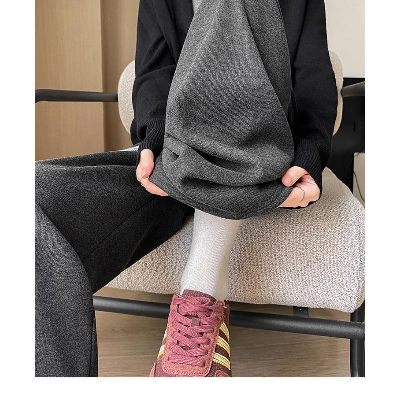 Women S High Waist Loose Wide Leg Thick Fleece Lined Casual Straight Pants