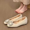 Titing gray series Oni temperament woolen square head rhinestone square buckle inner height-increasing single shoes women's autumn velvet single shoes