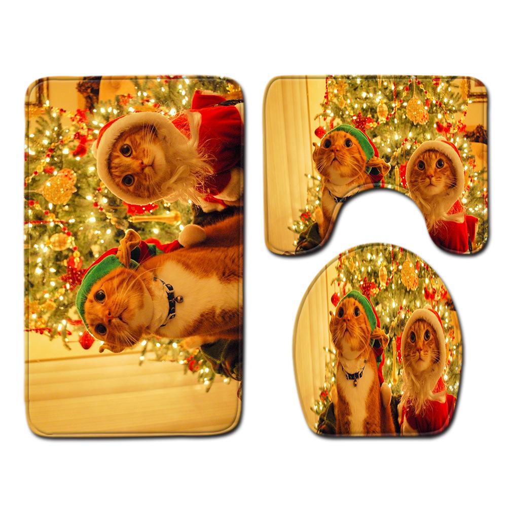 Christmas Bathroom Floor Mat Toilet Three-Piece Set