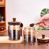Creative Amber Coffee Bean Tea Storage Jar with Spoon Sealed Jar High Borosilicate Glass Sealed Bottle Wooden Lid Food Container