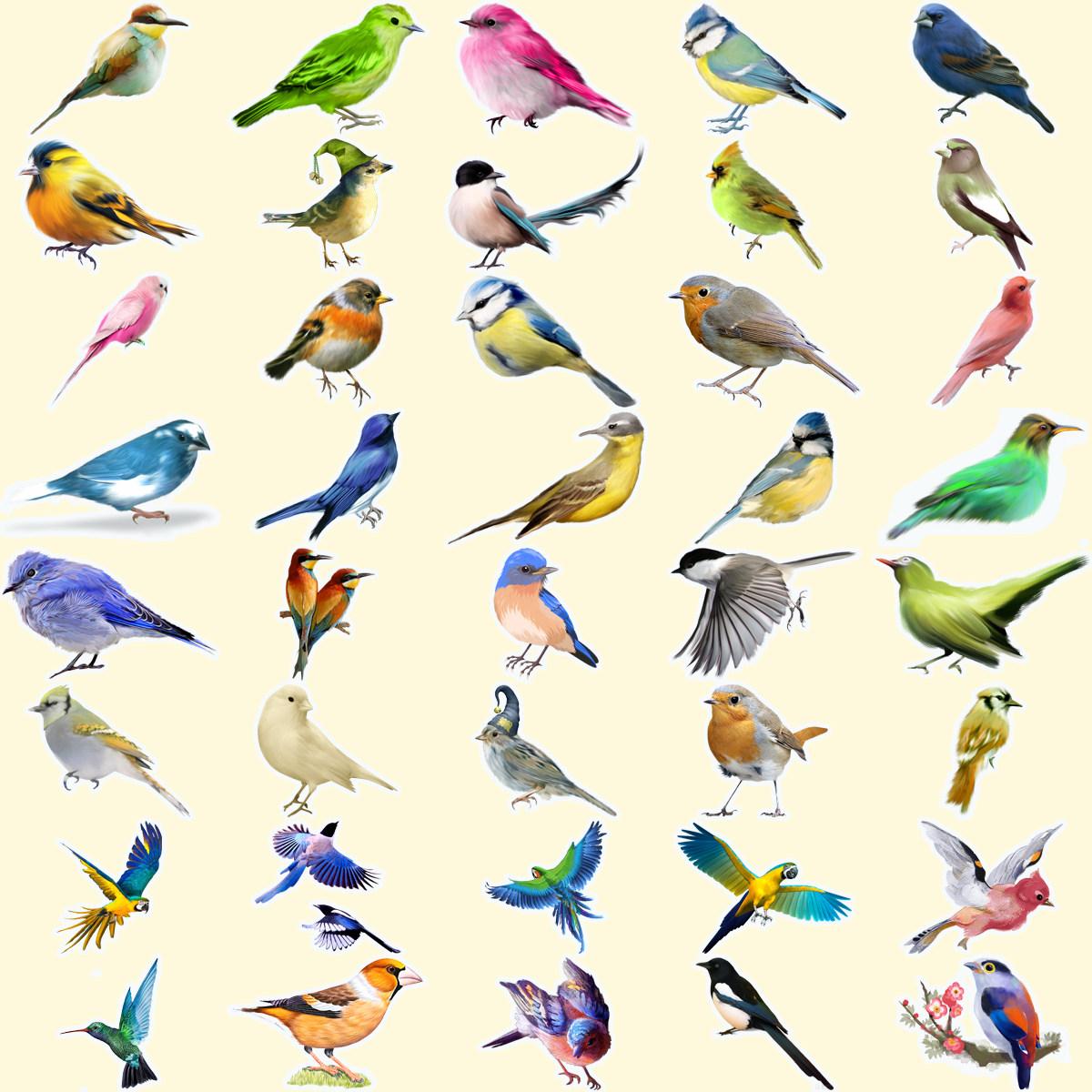 Cartoon Hand-painted Watercolor Birds Sparrow Parrot Magpie Stickers Cute Animal Notebook Luggage Decoration Stickers