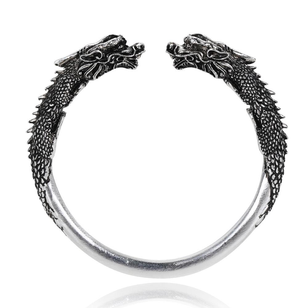 Pixiu Silver Bracelet: Retro Wide Band, Openable, and Aged Design for Men