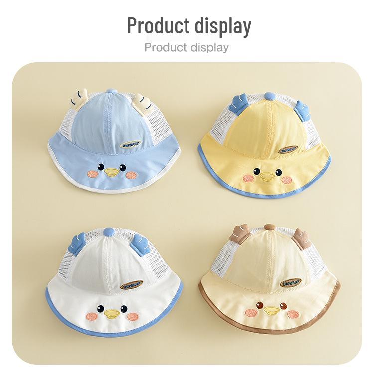 Cute Cartoon Semi-Mesh Children's Windproof Sun Hat - Versatile Outdoor Bucket Hat for Babies