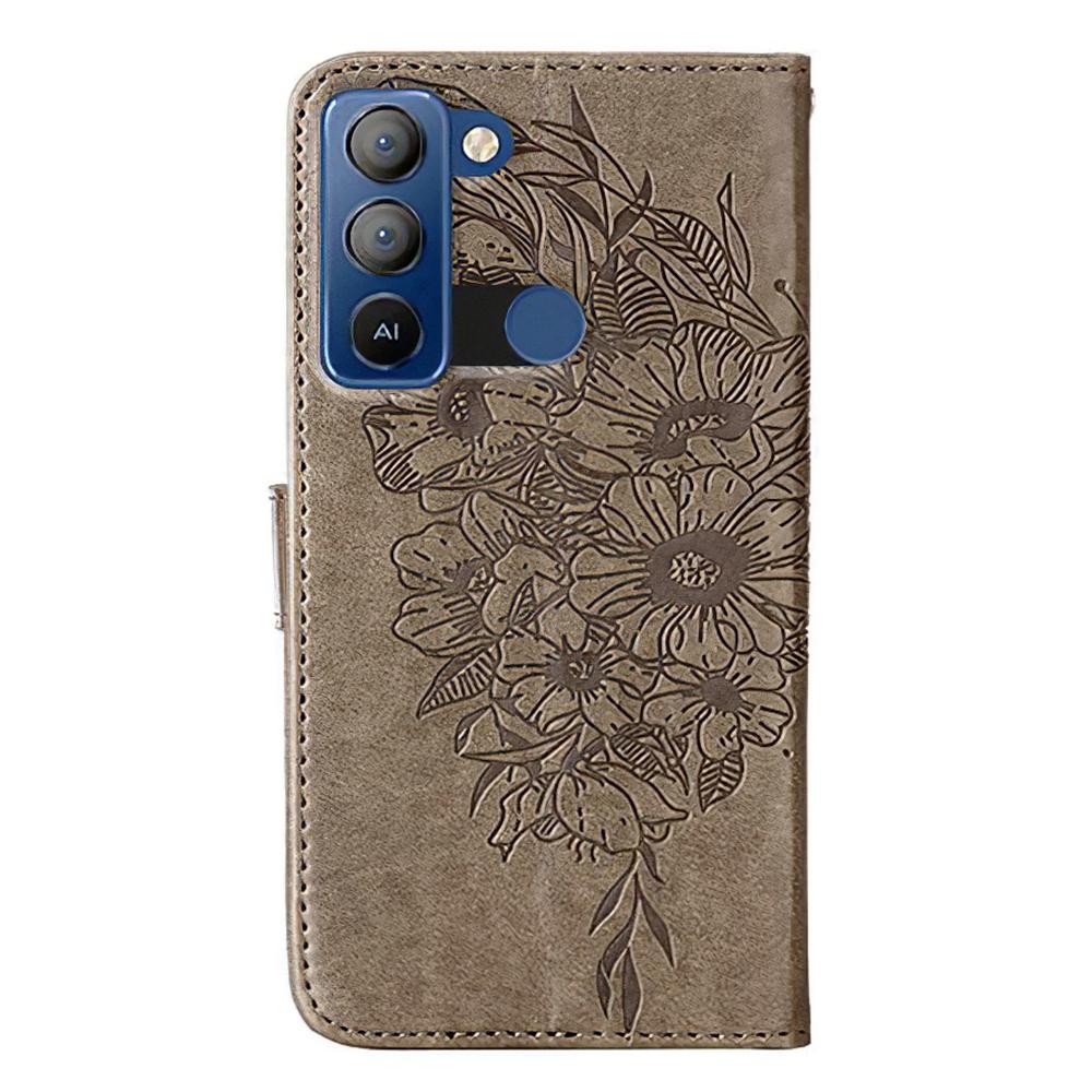 For TECNO Pop 5 LTE 4G Wallet Case with Wrist Strap Butterfly Imprint Leather Phone Cover
