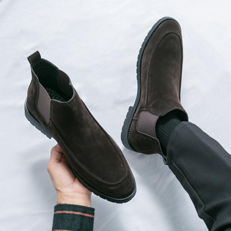 British Style Black Men Chelsea Boots Large Size 38-46 Comfortable Slip-On Suede Men's Boots Anti-Slip Flat Ankle Boots For Man