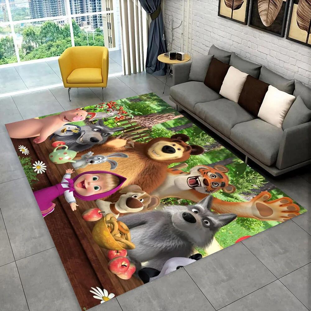 3D M-Masha Cartoon B-Bear Christmas Area Rug,Carpet Rug for Living Room Bedroom Sofa Doormat Decoration, Kids Non-slip Floor Mat