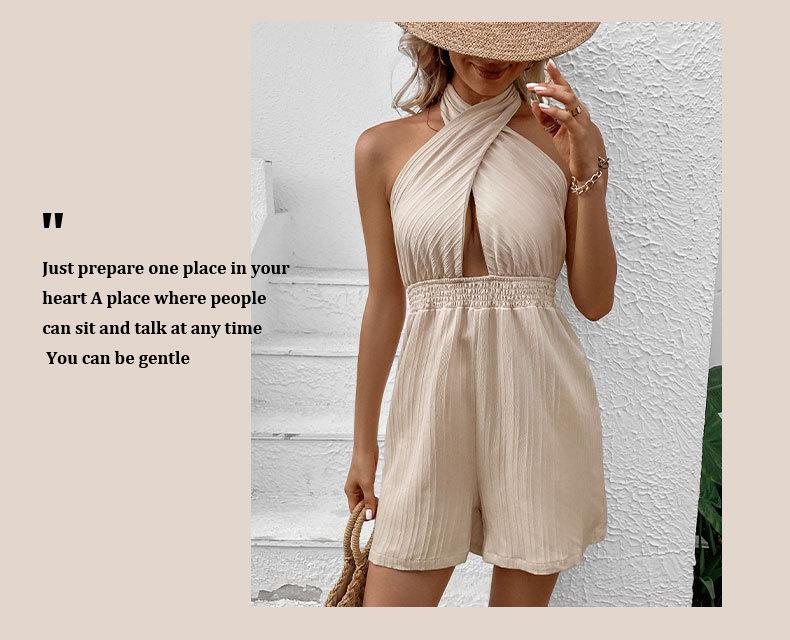 2026 Summer Elegant Cross Strap Halter Neck Backless Jumpsuit for Women