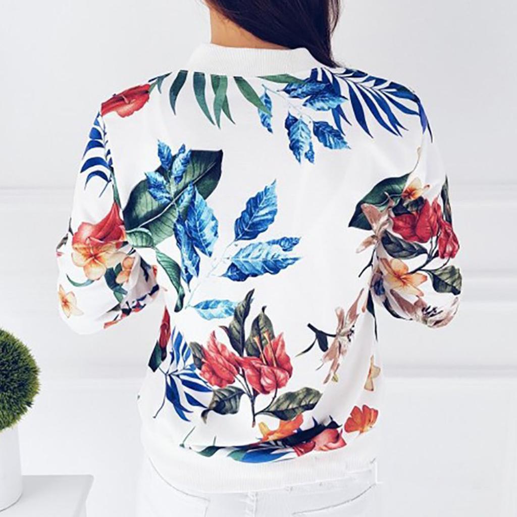 Dámská retro bunda s květinovým potiskem na zip pro běžné nošení kabátu