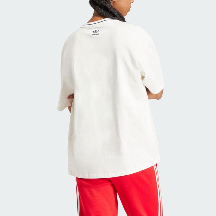 Adidas Big Logo Retro Cotton Color Block Sports T-Shirt Men Tops White IU2491