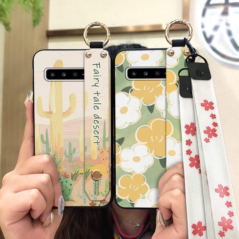 Phone Holder Oil Painting Phone Case For Samsung Galaxy S10 5G/SM-G977N Fashion Design Lanyard Silicone Shockproof Ring