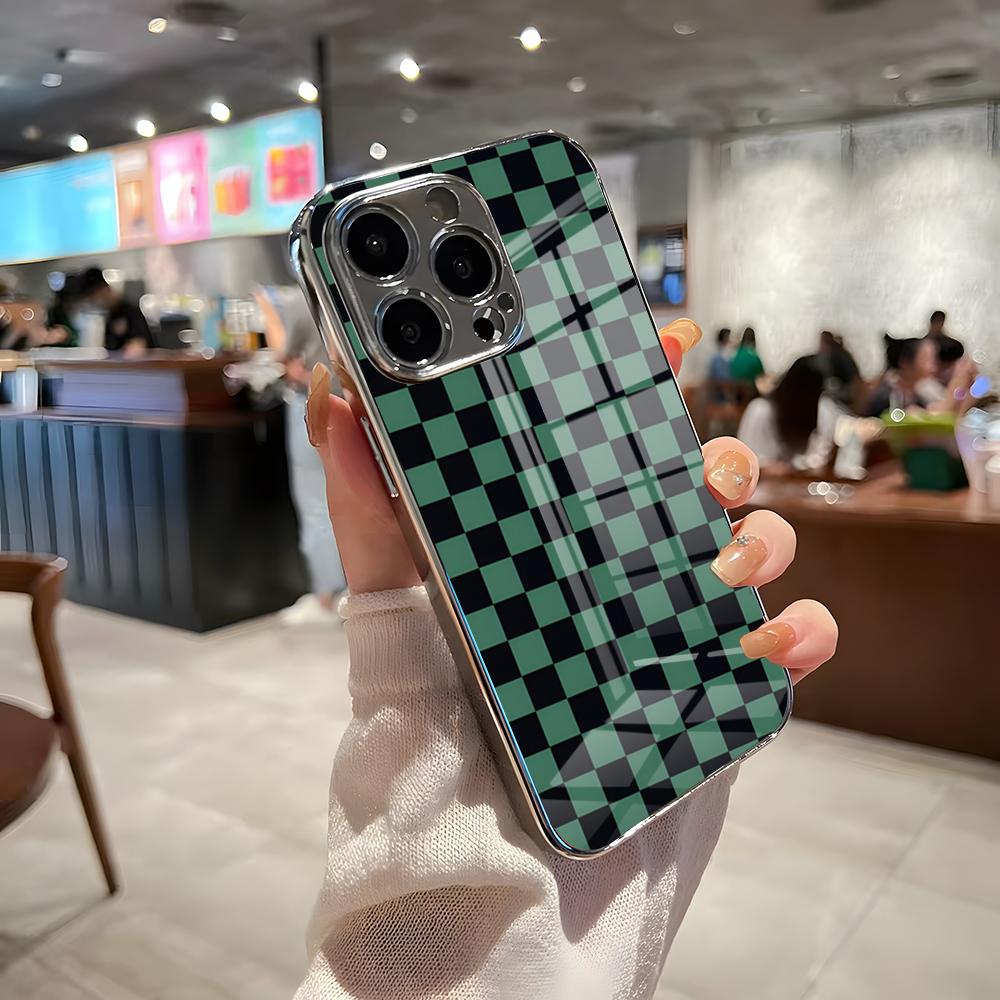 C-Checkerboard Phone Case For IPhone 17 Pro Max 15 Pro 16 14 Plus 12 13 Mini 11 Pro Shockproof Electroplated Glass Cover