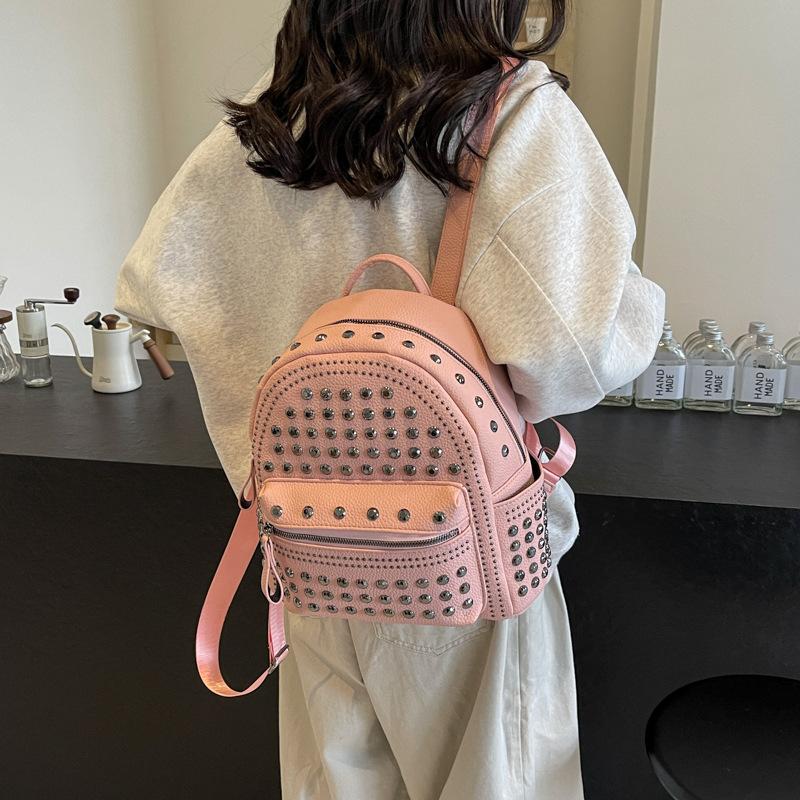 Bags Women's Backpack 2025 New Korean Version Fashion Rivets Personalized Trend Leisure Travel Small Backpack