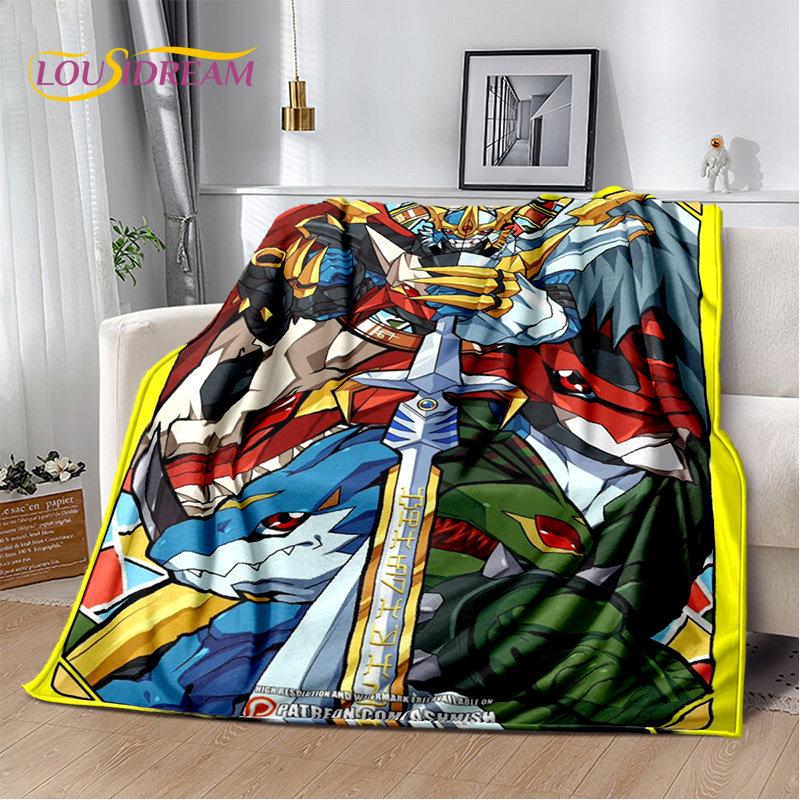 Cartoon Digimon Adventure Monster Miękki Pluszowy Koc, Flanelowy Koc Narzuta Narzuta Do Salonu Sypialni Łóżko Sofa Piknik Pokrowiec