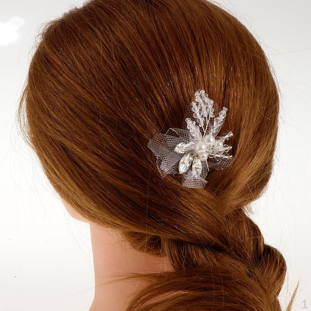 Fashion Pearls Crystal Rhinestone Mesh Hair Pin Wedding Bridal Bridesmaid