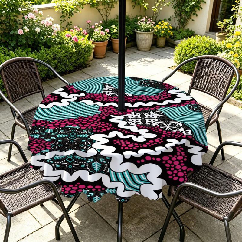 Outdoor Round Tablecloth With Umbrella Hole Patio Garden Deck Waterproof Oil Resistant Drop Cloth